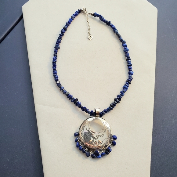 Sterling Silver Lapis Lazuli Gemstone Bead Necklace QT - Picture 2 of 16